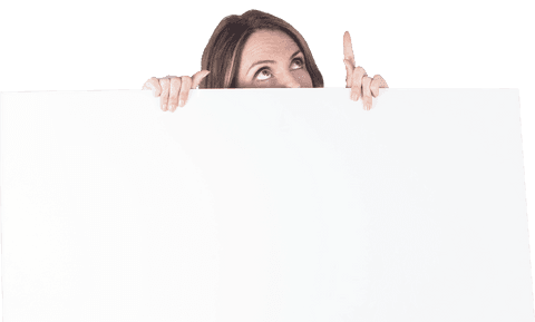 businesswoman peeking behind blank billboard pointing upward - Download Free Stock Videos Pikwizard.com