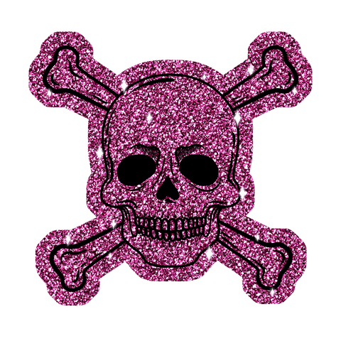 Pink glitter skull and crossbones on transparent background