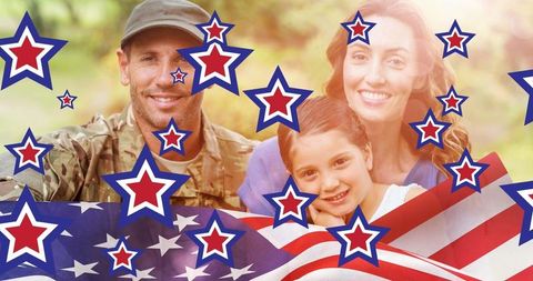 Patriotic Celebration with Soldier Dad and Family Embracing Freedom