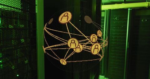 Hovering holographic sphere visualizing network connections in green data center