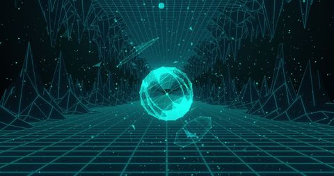 Abstract Digital Tunnel with Floating Geometric Shape and Grid Lines - Download Free Stock Images Pikwizard.com
