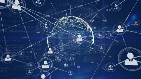 Global Networking Connections with Digital Icons Over World