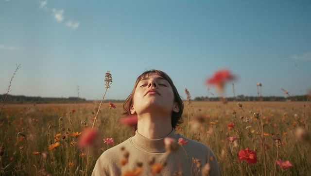 Serene Woman Relaxing in Vibrant Wildflower Field