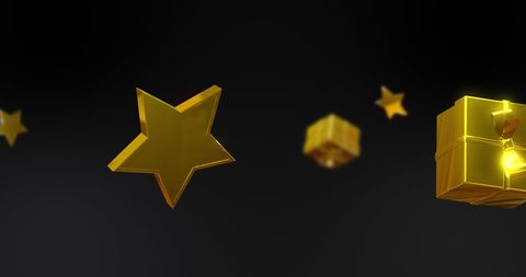 Golden Stars and Gifts Falling Against Black Background - Download Free Stock Images Pikwizard.com