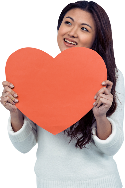 Smiling Asian Woman Holding Large Red Paper Heart with Transparent Background - Download Free Stock Videos Pikwizard.com