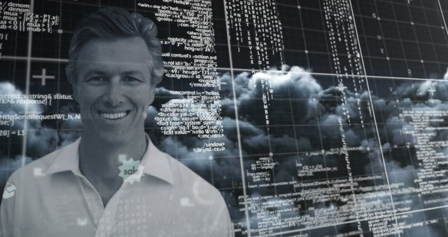 Smiling Businessman with Cloud Computing Overlay - Download Free Stock Images Pikwizard.com