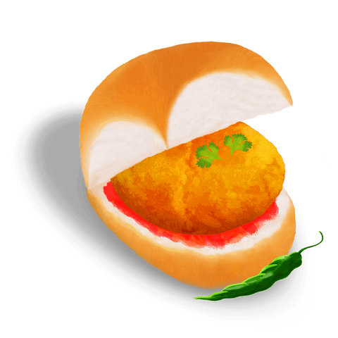 Transparent flat design vada pav with chili