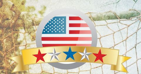 Patriotic Spirit with American Flag and Gold Banner Seals Digital Graphic