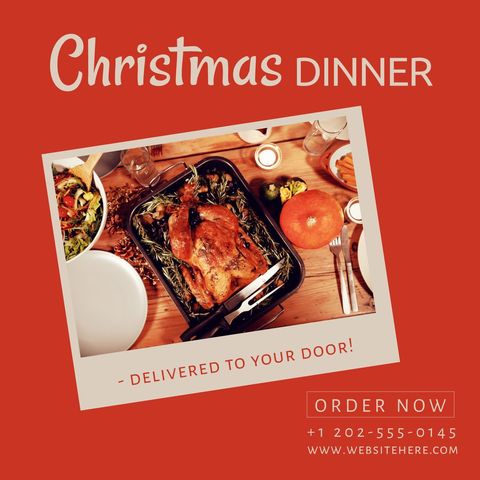 Festive Christmas Dinner Advertisement with Roasted Turkey - Download Free Stock Templates Pikwizard.com