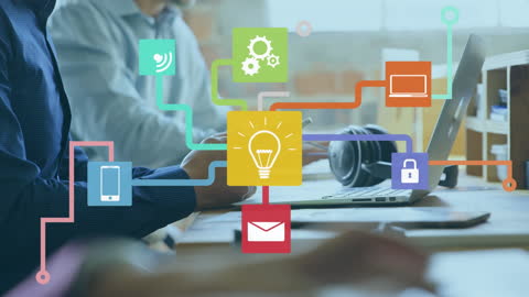 Digital Communication and Networking Concept with Overlay Icons