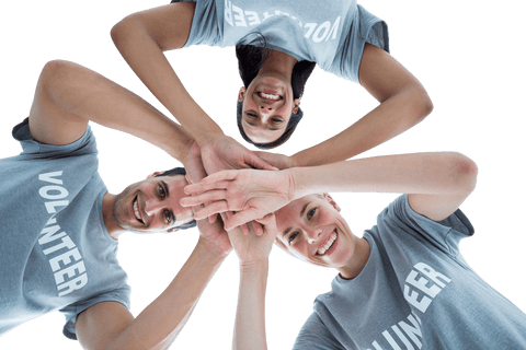 Happy diverse colleagues holding hands together transparent background
