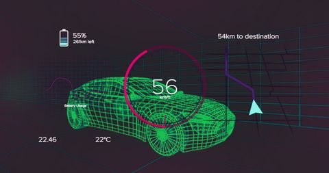 Digital Car Interface with Navigation and Battery Data - Download Free Stock Images Pikwizard.com