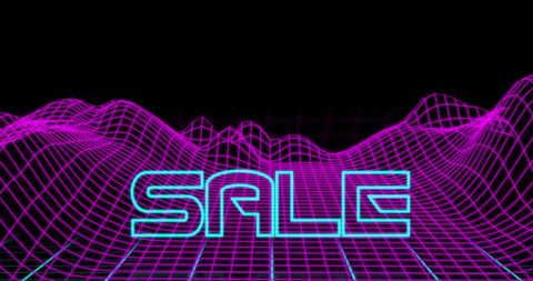 Neon Sale Sign with Retro Digital Grid Mountains - Download Free Stock Images Pikwizard.com