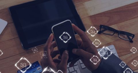 Businesswoman Using Smartphone Overlaid with 5G Network Icons - Download Free Stock Images Pikwizard.com
