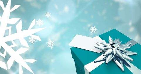 Turquoise Gift with Bow and Snowflakes