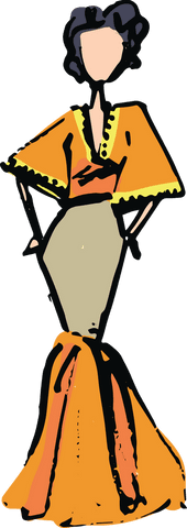 Stylized illustration of woman in transparent fit and flare dress design