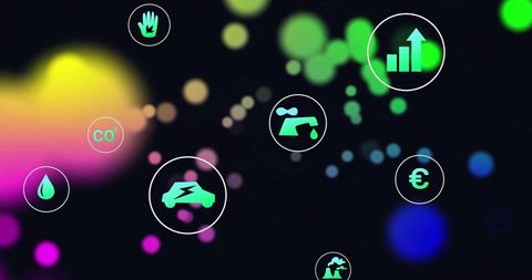 Innovative Technology and Sustainability Icons on Digital Interface