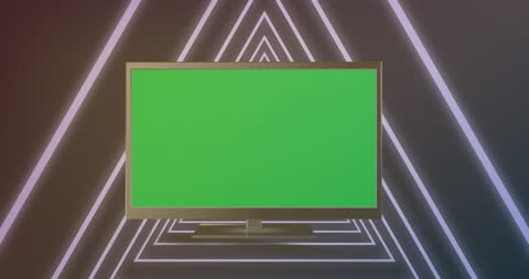 Digital Television with Green Screen in Neon Triangle Tunnel
