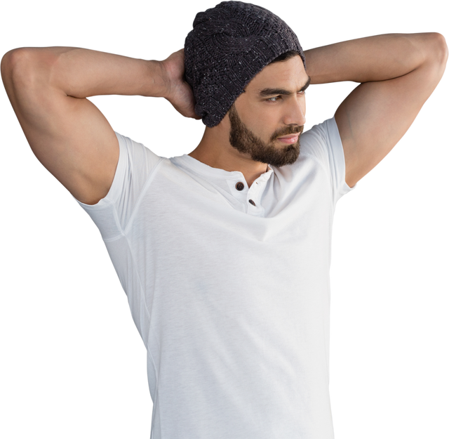 Transparent Handsome Man Wearing Knit Hat and White Shirt Posing Calmly - Download Free Stock Videos Pikwizard.com