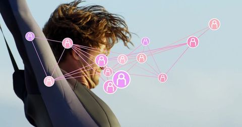 Surfer in Action with Social Media Network Overlay