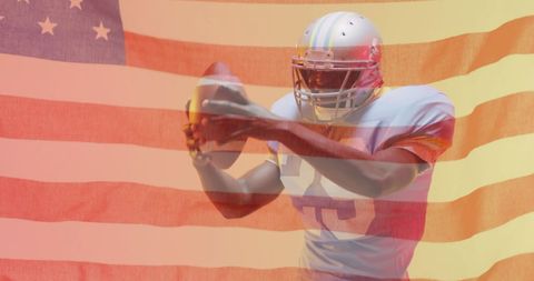 African American Football Player with USA Flag Overlay