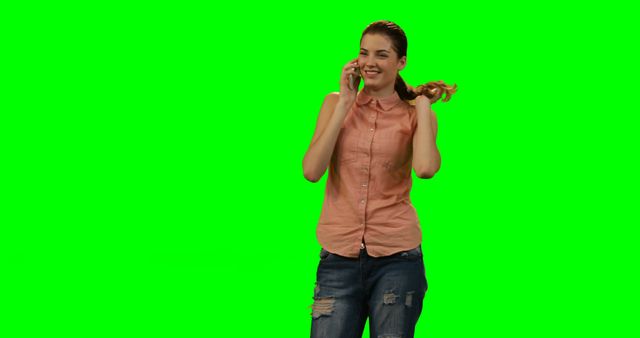 Happy Woman Talking on Phone against Green Screen Background - Download Free Stock Images Pikwizard.com