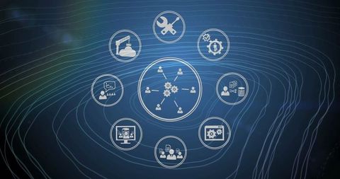 Network Connectivity and Digital Interface Icons on Blue Background - Download Free Stock Images Pikwizard.com