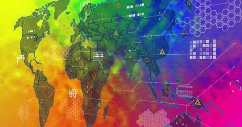 Futuristic Global Data Analytics Interface on World Map