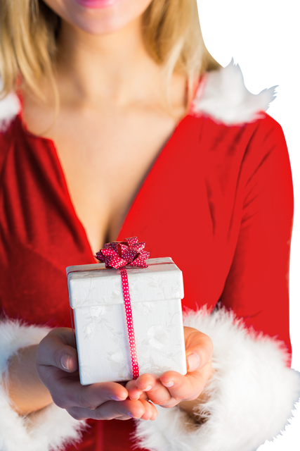 Transparent Smiling Woman in Santa Outfit Offering Gift - Download Free Stock Videos Pikwizard.com