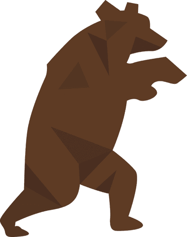 Low-polygon brown bear rearing transparent minimalist design