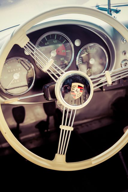 Vintage Steering Wheel of Classic Car with Dashboard Gauges - Download Free Stock Photos Pikwizard.com