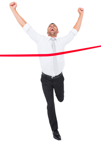 triumphant businessman crossing finish line celebrating victory - Download Free Stock Videos Pikwizard.com