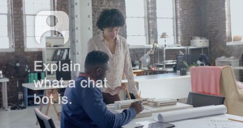 Diverse Colleagues Collaborating in Modern Office with Technology Overlay