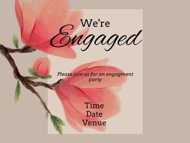 Elegant Engagement Party Invitation with Delicate Watercolor Blossoms - Download Free Stock Templates Pikwizard.com