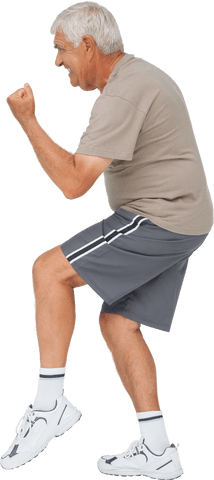 Joyful Senior Man Celebrating Victory, Transparent Background