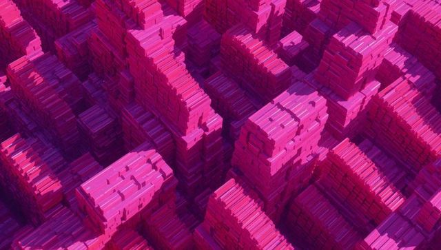 Vibrant magenta and purple geometric 3d landscape