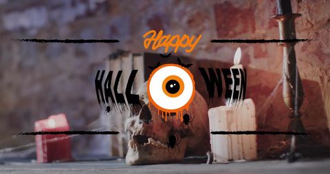 Spooky halloween scene with candles and skull