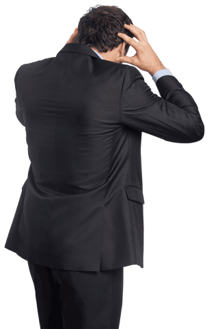 Transparent stressed businessman with hands on head from behind