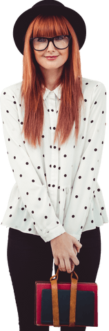 trendy redhead hipster woman with book belt wearing transparent glasses - Download Free Stock Videos Pikwizard.com