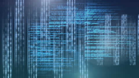 Abstract Digital Data with Futuristic Skyline Overlay