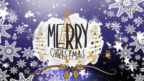 Festive Merry Christmas Banner with Golden Stars and Snowflakes