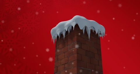 Snow Covered Chimney Against Festive Red Background