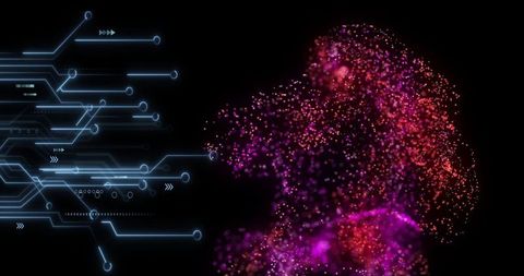 Futuristic Digital Fusion of Electric Circuits and Particle Silhouette