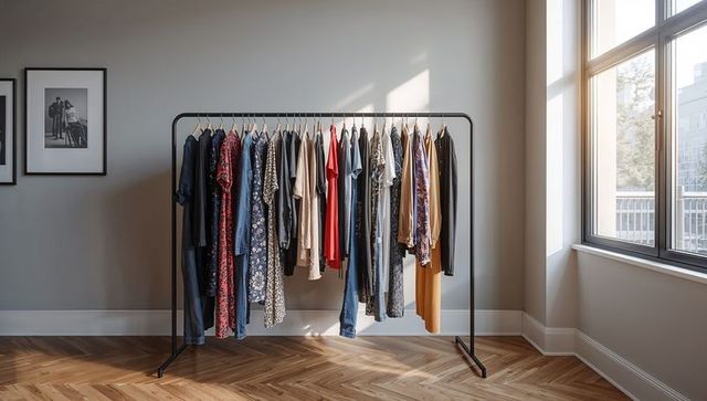 Minimalist Black Metal Clothing Rack in Sunlit Room