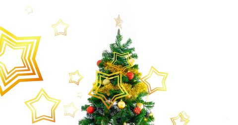 Festive Christmas Tree with Golden Stars Surrounding - Download Free Stock Images Pikwizard.com