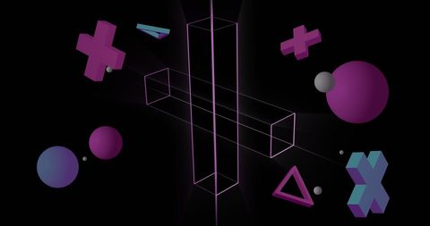 Abstract Geometric 3D Forms on Black Background