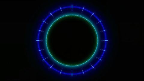 Pulsing Neon HUD Ring with Glowing Blue and Teal Concentric Circles, Futuristic UI