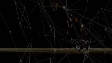 Basketball Players Competing with Digital Network Overlay