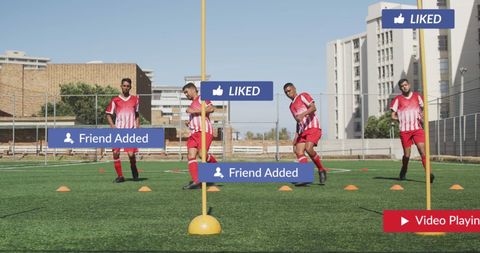 Soccer players training with social media interactions
