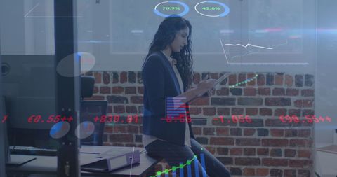 Businesswoman Analyzing Financial Data with Digital Technology